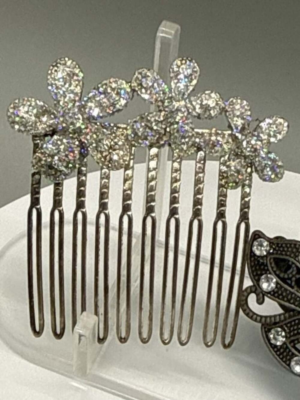 Vtg Decorative Daisy Hair Comb & Floral Rhinestone Hair Clip Lot Wedding Bridal - Picture 6 of 15